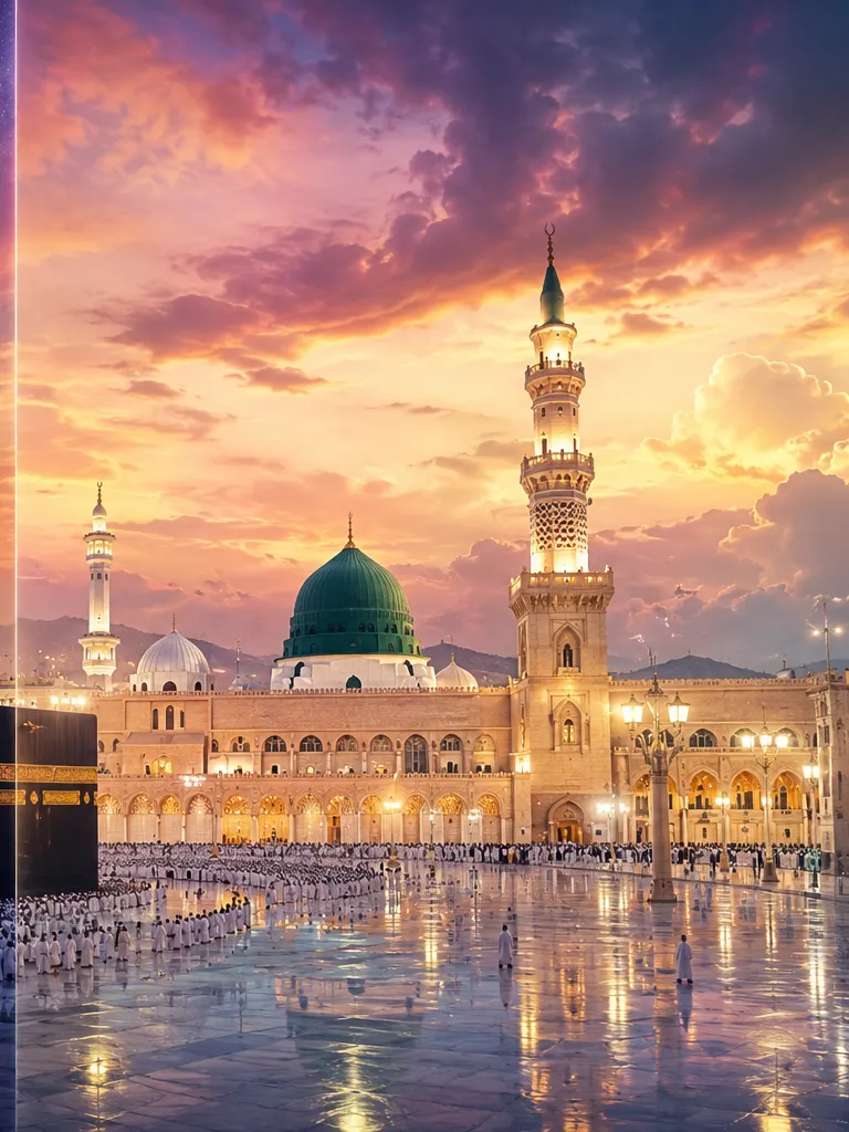 Masjid an-Nabawi, Madinah — the green dome at sunset