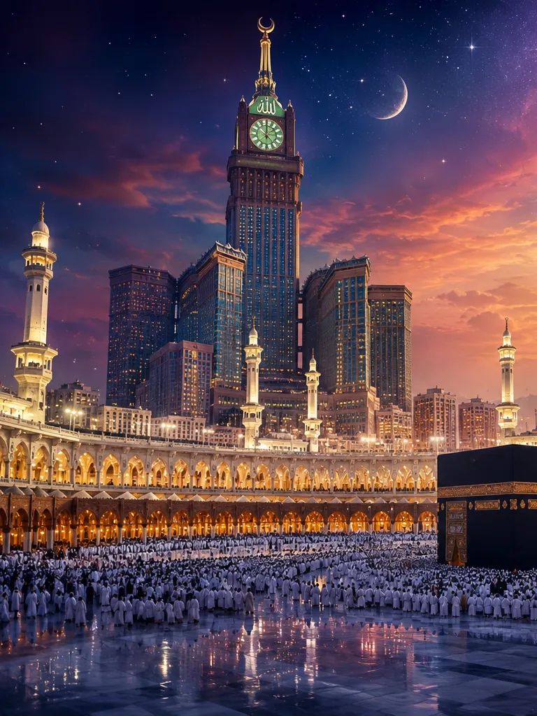 Masjid al-Haram, Makkah — the Kaaba at dusk